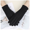 Women's black thermal knitted gloves with bow detail and touch screen function - One Size / Women's Three-line Black
