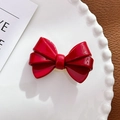 Glossy red layered bow hair clip on a vintage porcelain plate with leather background - Duckbill Hair Clips / 5.4cm / New Year Red-Duckbill Clip
