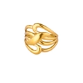Punk style woven 18k gold plated double-layer open ring with geometric interlaced lines - Adjustable Open