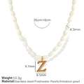 Elegant pearl necklace with stainless steel letter Z pendant and adjustable chain length - Letter Z (XL185 Artificial Pearl Gold-Tone Necklace)