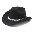 Classic black felt cowboy hat with white braided band and silver ventilation eyelets - M (56-58cm) / Black