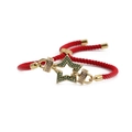Gold-plated star bracelet with green zircon and red braided rope on a white background - Five-pointed Star + Red Rope