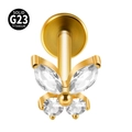 Piercing labret in titanio G23 dorato con design a farfalla e zirconi chiari - Oro-Farfalla Piccola / 1.2x8mm