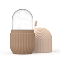 Portable silicone ice face roller in beige with a diamond textured base for massage - Striped - Brown