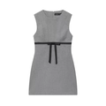 Elegantes ärmelloses graues Minikleid mit schwarzem Satinschleifengürtel und Webstruktur - XS / Grau