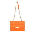 Chic orange quilted chain shoulder bag with gold hardware on a clean white background - Orange