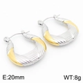 Stylish 18k gold and silver two-tone U-shaped earrings with a twisted metal texture - Twisted Rope Patchwork Style (KE112424-KFC)