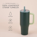 Dark green 40oz insulated straw tumbler with leakproof lid and handle on beige background - 40oz / Type H (Deep Green Colorblock)