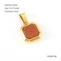 Square gold stainless steel pendant with brown glitter inlay and dimension labels - Gold Color Red Goldstone