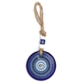 Close-up of blue glass evil eye charm with natural jute rope and beaded decorative detail - Classic Evil Eye Style (BE1688BU08)