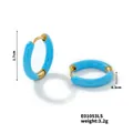 Sky blue enamel geometric round hoop earrings with gold-plated metal finish - Sky Blue
