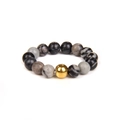 Handmade beaded ring with grey marble natural stones and a polished 18K gold bead - Black-Grey Veins (FN0202)