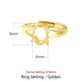 Adjustable S925 silver ring setting with gold finish and 6x8mm oval four-prong mount - Stone Size 6*8mm / Gold