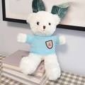 White teddy bear plush in blue knit sweater sitting on books for gift decoration - White Bear - Blue Sweater Badge / 30cm