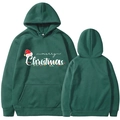 Dark green Christmas hoodie with Merry Christmas print and front-back view display - Dark Green