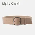 Wide light khaki genuine leather belt for women with square silver needle buckle - 115cm / Light Khaki