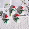 Set of four handmade wool felt Christmas snowman ornaments with red hats and green scarves - Snow Baby / White