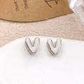 Minimalist silver V-shaped stud earrings featuring a smooth polished metallic finish - Silver Letter V