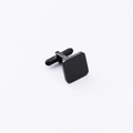 Detailed view of square black stainless steel cufflink with polished finish and swivel post - Black