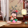 Cute Chinese Tang style girl figurine playing pipa on pink lotus base for desk decor - Playing Lute / Ancient Style Ornament Series