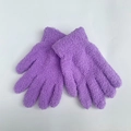 Close-up of soft purple coral fleece gloves showing warm thick chenille knit texture - One Size / Purple