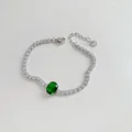 Silver multi-layer tennis bracelet featuring an oval green zircon stone and lobster clasp - Silver/Oval Green Zircon (SBP376)