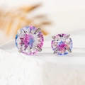 Pink purple aurora gradient zircon ear studs with silver four-claw titanium steel setting - Rose Red & Blue (A290-7)