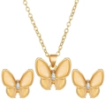 Goldenes Schmetterling Schmuckset mit Halskette und Ohrringen mit gelben Steinen - KC Goldener Katzenaugen Schmetterling (2718)