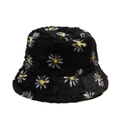Cappello a secchiello invernale in ecopelliccia nera con stampa a margherite e morbido peluche - M（56-58cm） / Nero con Margherite Bianche (5#)