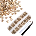Golden nail art rhinestones set with storage box, dotting pen, and tweezers on white background - Golden Champagne Set with Dotting Pen & Tweezers