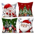 Set of four Christmas pillow covers with gnome and truck prints on linen-like fabric - Red Truck Gnome Christmas Tree (Set of 4)