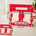 Red Christmas bear cake box with handle, double holes, and clear window, 10-piece set - Handheld Basket Christmas Red 10 Sets
