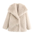 Close-up of fluffy cream faux fur jacket collar showing the size S label detail - XS / Light Beige
