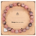 Bracciale in pietra naturale rosa e nera con ciondolo a cuore e biglietto d'auguri - Bracciale in Pietra Rodonite + Biglietto Buon Compleanno