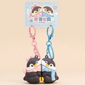 Blue and pink magnetic penguin couple keychains with matching scarves and metal clips - Hug Penguin-2Pcs Set (With Tag) / Pink + Blue