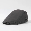 Charcoal grey retro newsboy cap in cotton twill with adjustable side metal buckle - Gray