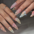 3D-Schmetterlingsnägel in Mandelform mit sommerlichem Farbverlauf und floralen Akzenten - Kleber-Stil (JP3386)