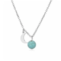 Détail du pendentif lune argenté et perle de turquoise bleue sur chaîne en acier inox - Turquoise Bleue Acier