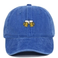 Close-up of beer glasses embroidery on navy blue washed cotton baseball cap - Adjustable / Sapphire Blue