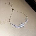 Silver flower bracelet with white cat eye stone and cubic zirconia inlay charms - 88# Silver White Cat Eye Flower Slider