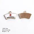 Nurse cap enamel metal charm for DIY jewelry making in white and gold finish - Nurse Hat