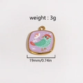 Pendentif oiseau coloré en émail avec cadre en or 18K, bijou carré de 19 mm - Style Oiseau Violet