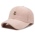 Pink wool-textured baseball cap featuring a polished metal C letter emblem on the front - Adjustable / Pink