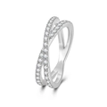 925 silver Moissanite crossover ring with sparkling micro-pave stones on a white background - US 5 / Criss Cross X Band-Silver