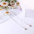 Eleganti orecchini lunghi in argento S925 con pendenti in perle bianche da donna - Argento / 7mm Perla Naturale