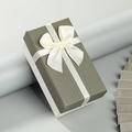 Elegant rectangular grey and white gift box with a cream satin bow decoration - Grey Lid White Base / Medium
