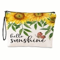 3D sunflower print cosmetic bag with hello sunshine text and black wristlet strap - Hello Sunshine Sunflower Style(xy-010-03) / With Wrist Strap