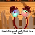 Sequin light-up Christmas headband featuring dual Santa Claus design in bright red and white - Sequin LED Dual (Santa)