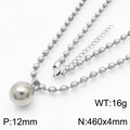 Silver stainless steel bead chain necklace with 12mm spherical ball pendant in high polish - 12mm Steel Necklace (KN234406-Z)