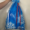 Large blue Christmas gift bag with white snowflakes and red drawstring ribbon - 49*69cm / XL Snowflake Blue